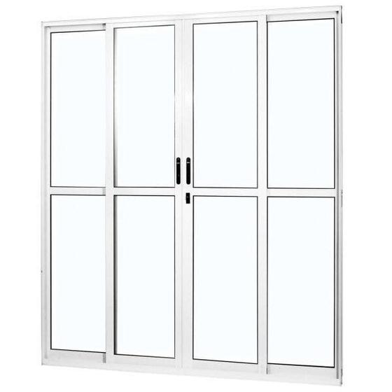 Menor preço em Porta de Aluminio de Correr 210x160cm 4 Folhas 2 Fixas com Vidro Liso Temperado MGM