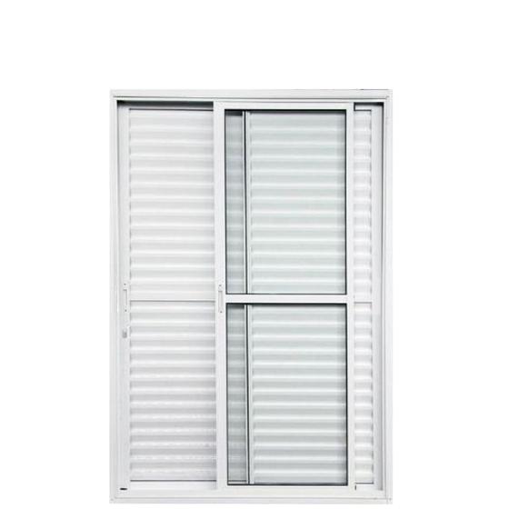 Imagem de Porta De Alumínio de Correr Balcão 3 Folhas 2,10 X 1,20 Branca Linha 25 Com Fechadura