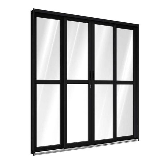 Imagem de Porta de Aluminio de Correr Central com Travessa 2 Folhas Móveis e 2 Folhas Fixas 213x200cm Riobras