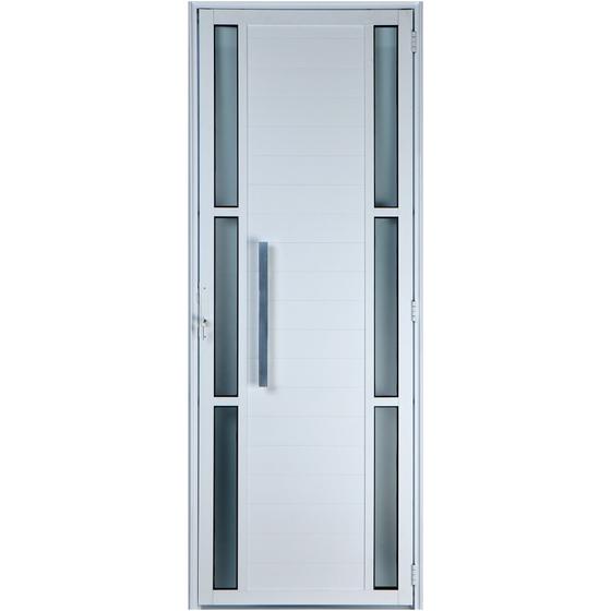Imagem de Porta De Alumínio Lambril Com Visor Duplo Com Puxador 2,10 X 0,90 Direita Linha All Soft Cor Branco