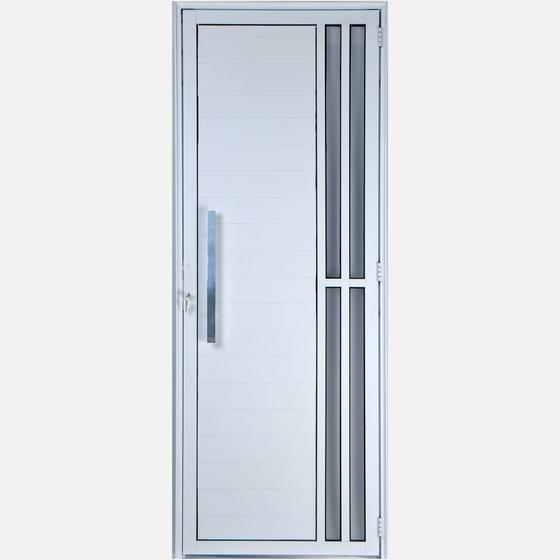 Imagem de Porta De Alumínio Lambril Com Visor e Puxador 2 Torres 2,10 X 0,80 Esquerda Linha All Soft Cor Branco