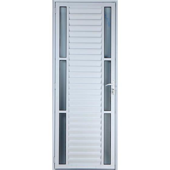 Imagem de Porta De Alumínio Palheta Com Visor Duplo 2,10 X 0,70 Direita Linha All Soft Cor Branco