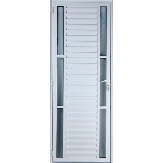 Imagem de Porta De Alumínio Palheta Com Visor Duplo 2,10 X 0,70 Esquerda Linha All Soft Cor Branco
