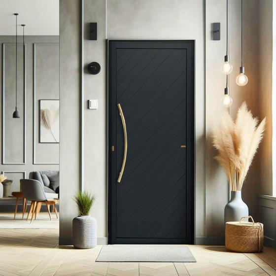 Imagem de Porta de Aluminio Pivotante Lambril 210x100cm com Puxador Super Savana Brimak Preto Dourado