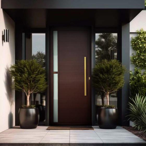 Imagem de Porta de Aluminio Pivotante Lambril 210x120cm com Puxador Super Visione Brimak Marrom Corten Dourado