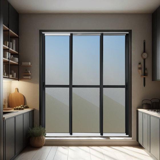 Imagem de Porta de Correr 3 Folhas Moveis Sequenciais 210 X 200 Elite com Fechadura Tetra Vidro Reflex