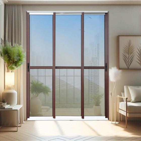 Imagem de Porta de Correr 3 Folhas Moveis Sequenciais 210 X 200 Elite com Fecho Automático Vidro Reflex