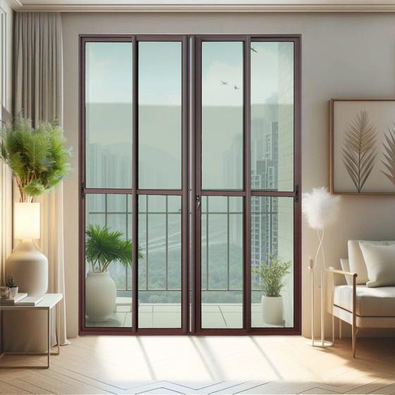 Imagem de Porta de Correr 4 Folhas Moveis 210 X 200 Elite com Fechadura Tetra Vidro Liso