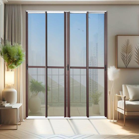 Imagem de Porta de Correr 4 Folhas Moveis 210 X 240 Elite com Fecho Automático Vidro Reflex
