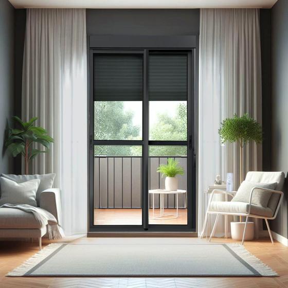 Imagem de Porta de Correr com Persiana Integrada 2 Folhas Móveis 230 X 120 Elite com Fecho Automático Vidro Li