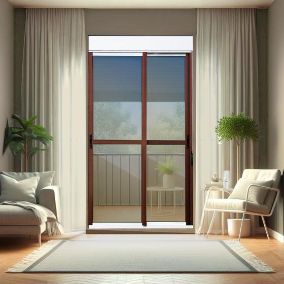 Porta de Correr com Persiana Integrada 2 Folhas Móveis 230 X 180 Elite com Fecho Automático Vidro Re - Brimak Imagem de Porta de Correr com Persiana Integrada 2 Folhas Móveis 230 X 180 Elite com Fecho Automático Vidro Re