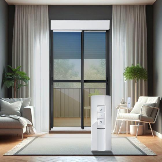 Imagem de Porta de Correr com Persiana integrada Correr com Motor e Controle Remoto 2 Folhas Móveis 230 X 120