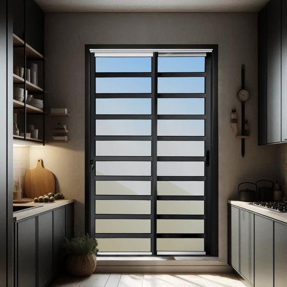 Imagem de Porta de Correr com Travessas 2 Folhas Moveis 210 X 200 Elite com Fechadura Tetra Vidro Reflex