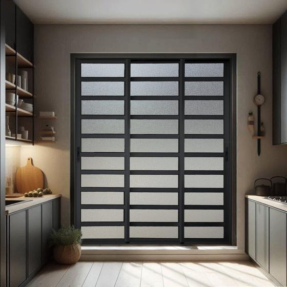 Imagem de Porta de Correr com Travessas 3 Folhas Moveis Sequenciais 210 X 240 Elite com Fecho Automático Vidro