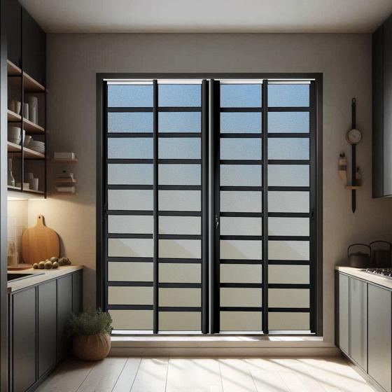 Imagem de Porta de Correr com Travessas 4 Folhas Moveis 210 X 200 Elite com Fechadura Tetra Vidro Reflex
