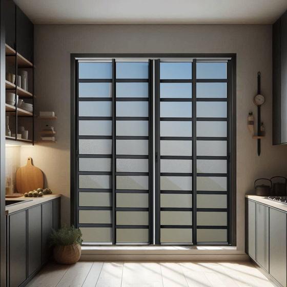 Imagem de Porta de Correr com Travessas 4 Folhas Moveis 210 X 240 Elite com Fecho Automático Vidro Reflex