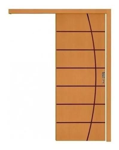 Imagem de Porta De Correr De Madeira Frisada 2,10x0,80 Completa