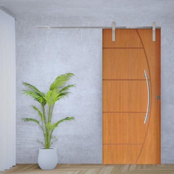Imagem de Porta de Correr Padrão Imbuia Belissima 6 Trilho Soft Puxador Curvo 600 Mm Cromado 120 X 210 Esquerd