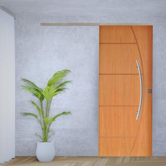 Imagem de Porta de Correr Padrão Imbuia Belissima 6 Trilho Vision Puxador Curvo 600 Mm 102 X 210 Esquerdo
