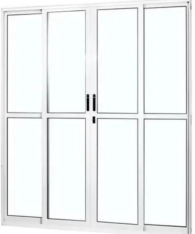 Imagem de Porta de correr sacada alumínio branco 4 folhas de vidro liso com fechadura linha 25 premium