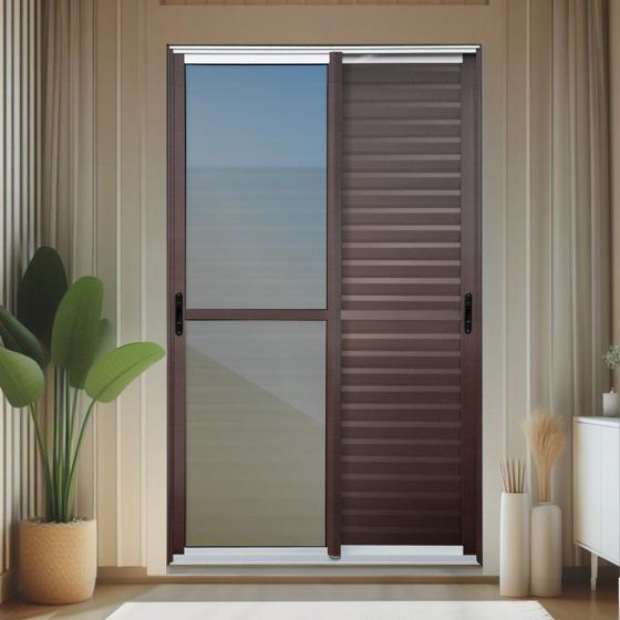 Imagem de Porta de Correr Venez. 3 Folhas Moveis 210 X 150 Elite com Fecho Automático Vidro Reflex