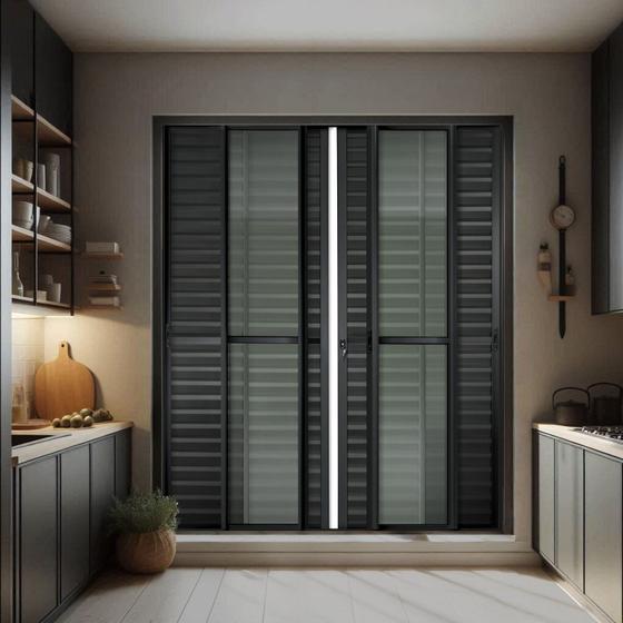 Imagem de Porta de Correr Venez. 6 Folhas Moveis 210 X 200 Elite com Fechadura Tetra Vidro Liso