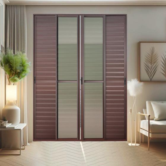 Imagem de Porta de Correr Venez. 6 Folhas Moveis 210 X 200 Elite com Fecho Automático Vidro Liso Corten