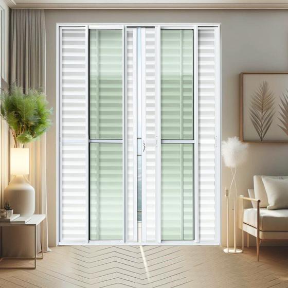 Imagem de Porta de Correr Venez. 6 Folhas Moveis 210 X 240 Elite com Fechadura Tetra Vidro Liso