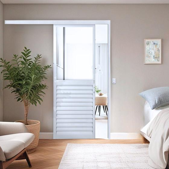 Imagem de Porta de Correr Veneziana de Aluminio 215x90cm com Vidro Mini Boreal Branco