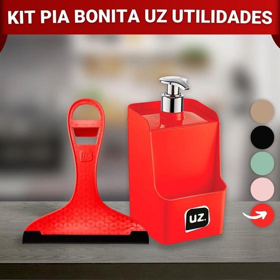 Imagem de Porta Detergente Dispenser c/ Suporte p/ Bucha e Rodinho de Pia Organização Limpeza Higiêne