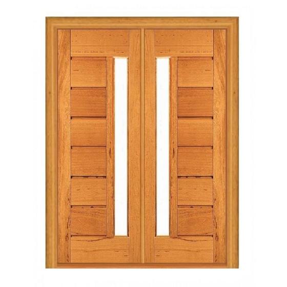 Imagem de Porta Dupla de Abrir Horizontal com Visor - Madeira Maciça - Angelim