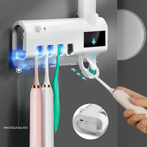 Porta Escova de Dentes Suporte de Pasta Automático e Esterilizador Uv Menor preço em Porta Escova de Dentes Suporte de Pasta Automático e Esterilizador Uv