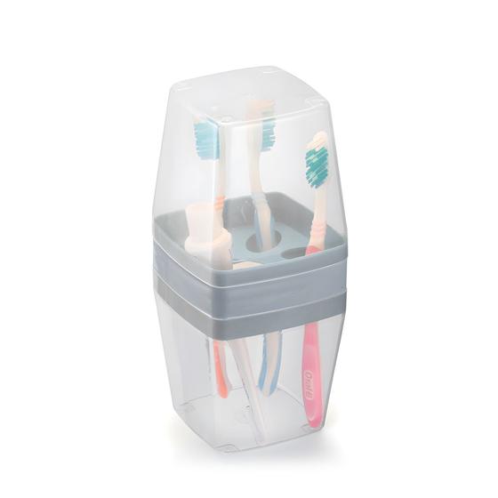Imagem de Porta Escovas e Creme Dental Plástico Transparente com Tampa e Miolo Colorido