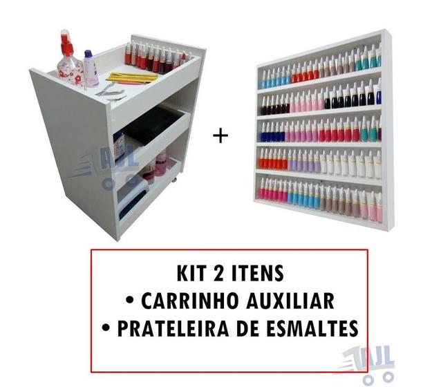 Imagem de Porta Esmalte Prateleira Expositora + Carrinho Auxiliar  - AJB