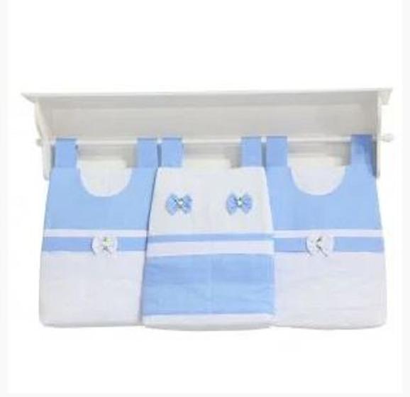 Imagem de Porta Fraldas de Varão para Quarto de Bebê Azul com Branco 03 Peças - Coleção Sensação