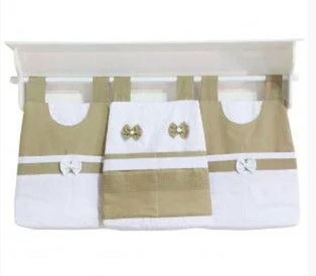 Imagem de Porta Fraldas de Varão para Quarto de Bebê Cáqui com Branco 03 Peças - Coleção Sensação