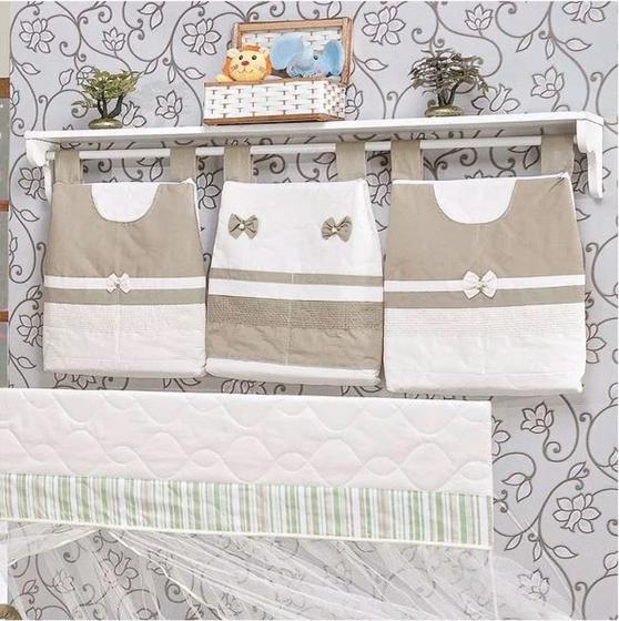 Imagem de Porta Fraldas de Varão para Quarto de Bebê Cáqui Com Palha 03 Peças - Coleção Sensação