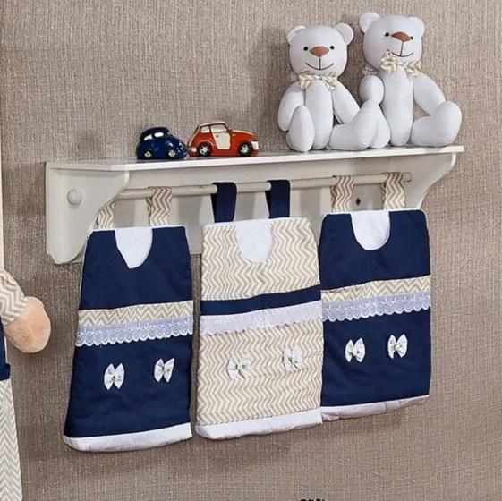 Imagem de Porta Fraldas de Varão Para Quarto De Bebê Urso Rei Marinho - Coleção Conforto