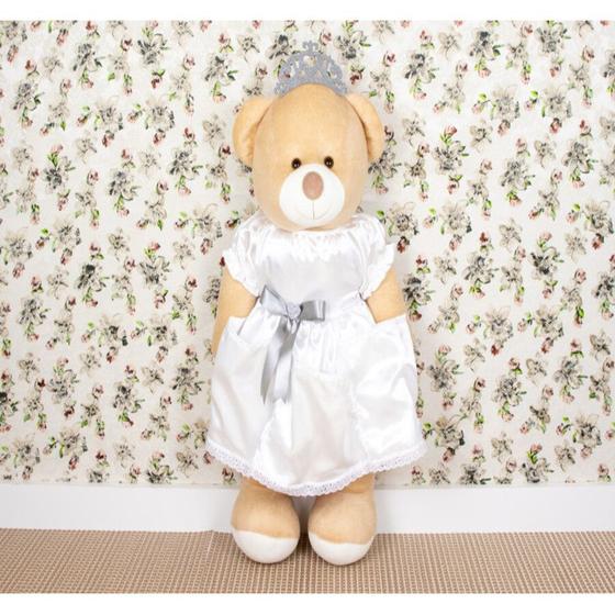 Imagem de Porta fraldas ursa vestido cetim branco, com lese/ com coroa - decoração quarto do bebe
