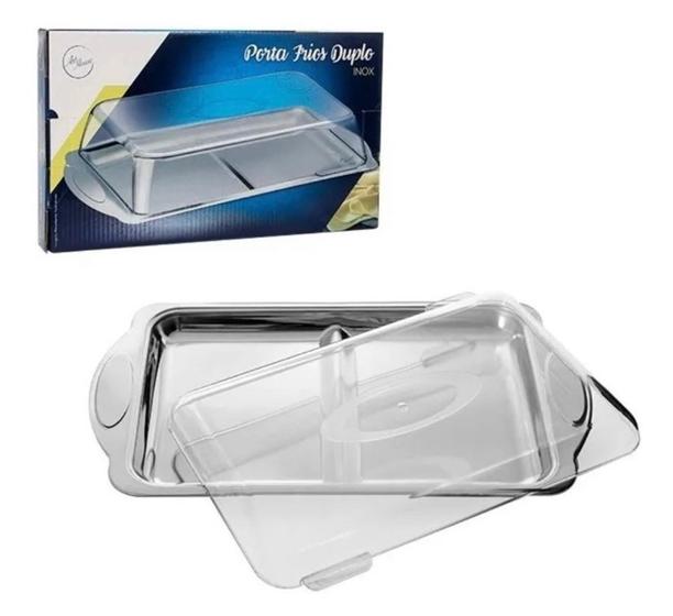 Porta Frios Duplo Tampa Acrílico Cristal Base Inox - Premium Menor preço em Porta Frios Duplo Tampa Acrílico Cristal Base Inox - Premium