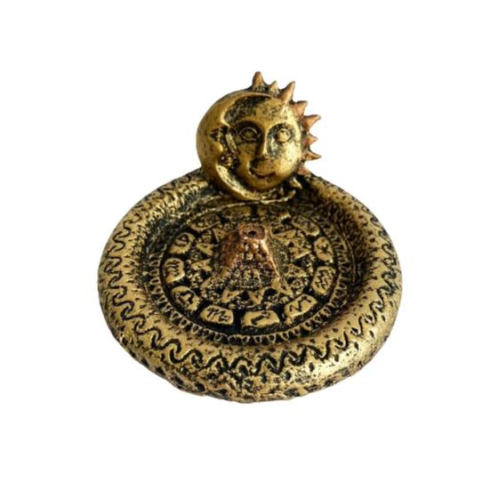 Imagem de Porta incenso de resina redondo Sol e Lua Prata e Dourado - Hadu Esotéricos