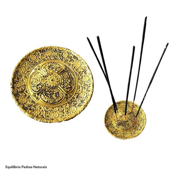 Imagem de Porta Incenso Incensário Mandala Flores Dourado 5 Furos 10cm