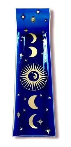 Imagem de Porta Incenso Retangular Fases da Lua Incensário Vidro Azul