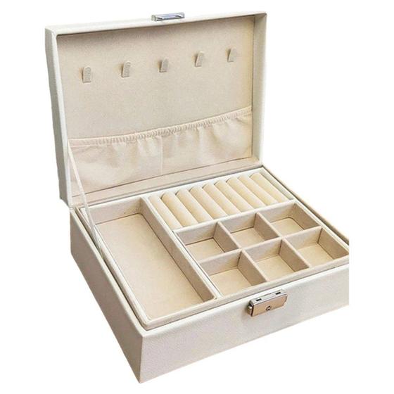 Porta Joia Grande Armazenamento Dupla Camada Branco c/ chave Menor preço em Porta Joia Grande Armazenamento Dupla Camada Branco c/ chave