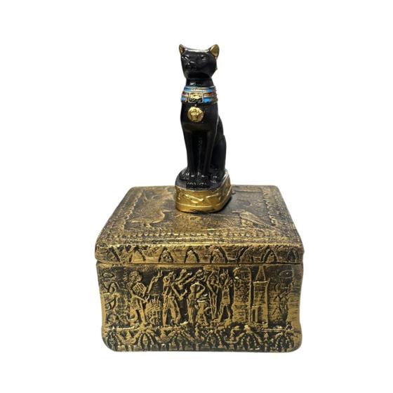 Imagem de Porta Joia Quadrado Bastet Dourado 12,5 cm em Resina