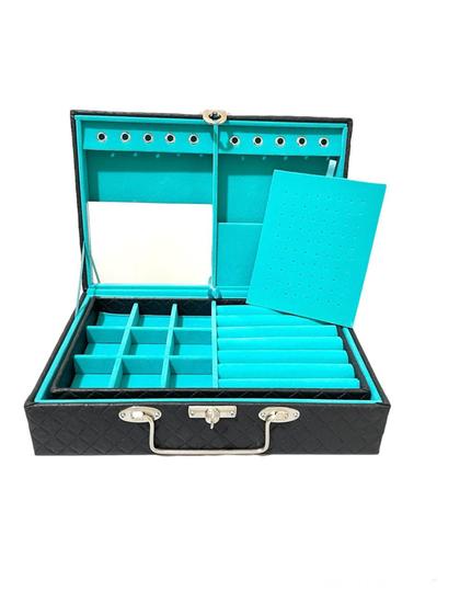 Porta Joias Estojo Maleta Para Organizar Joias Duplo Médio Azul Tiffany Menor preço em Porta Joias Estojo Maleta Para Organizar Joias Duplo Médio Azul Tiffany
