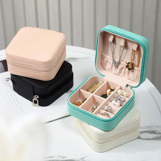 Imagem de Porta Jóias Portátil Organizador Estojo Caixinha RígidaMaleta Brinco Anéis Pequeno Ideal Para Viagem Com Fecho de Zíper