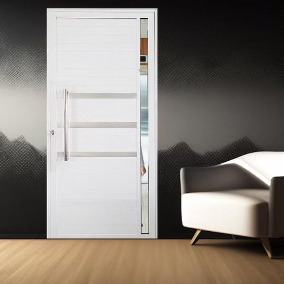 Porta Lambril de Alumínio Esquerda 210 x 80cm com Friso e Visor Linha Veneza Esquadrias Bergamo Menor preço em Porta Lambril de Alumínio Esquerda 210 x 80cm com Friso e Visor Linha Veneza Esquadrias Bergamo