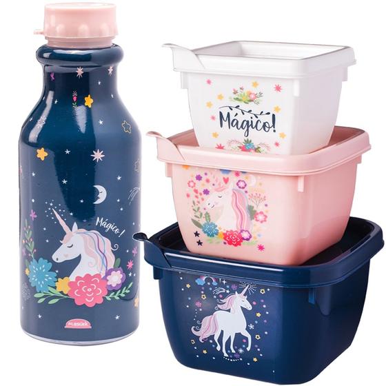 Imagem de Porta Lanche Infantil Conjunto Unicornio 5 Itens Plasutil