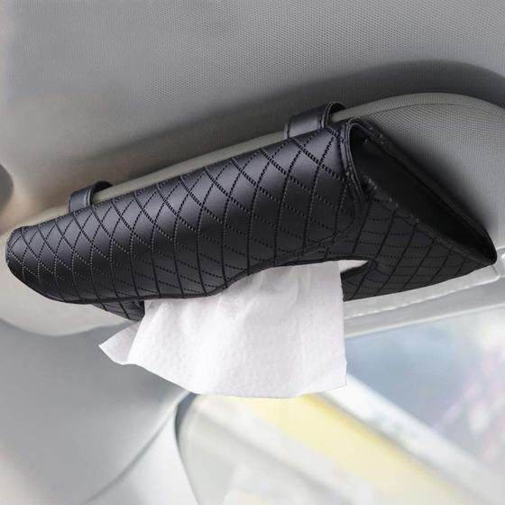 Imagem de Porta-lenços de papel para carro Cartisen Sun Visor PU em couro preto